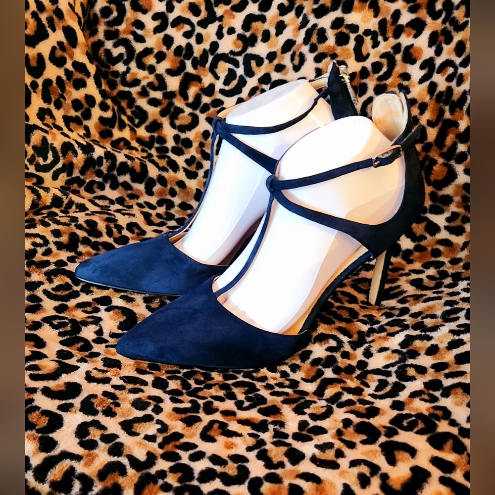 Nine West Teresa T-Strap Pumps in Navy Suede - Picture 8 of 16